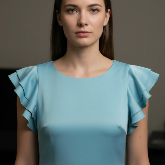 Tommy Hilfiger Women’s Sky Blue Flutter Sleeve Scuba Dress – Size 6 - Picture 2 of 6